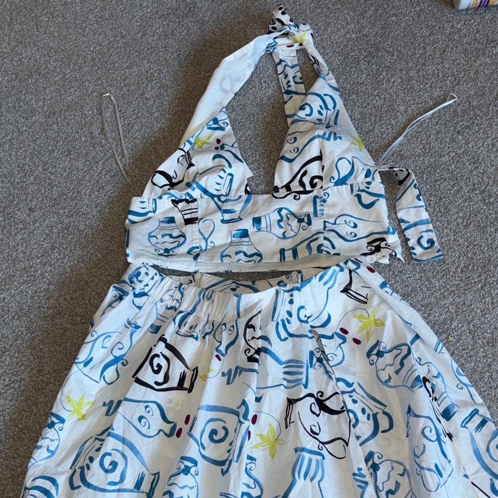 Zara Women's Blue and White Patterned Skirt Set Sz M NWT - Picture 6 of 16
